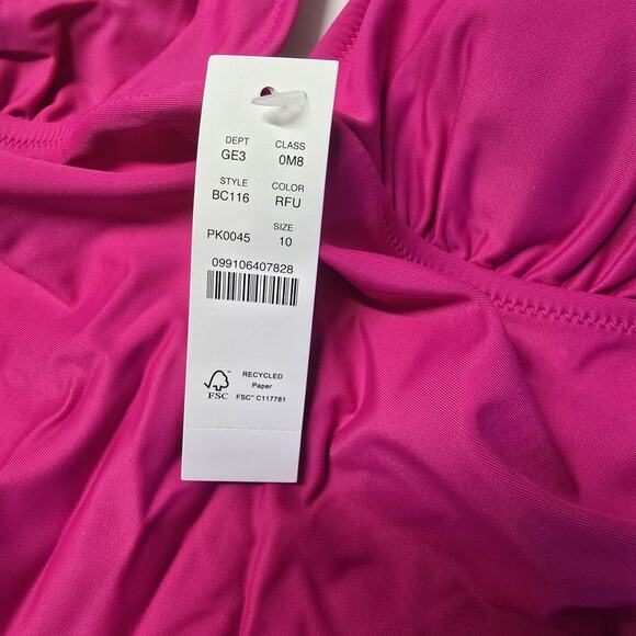 J.Crew Ruched V Neck One Piece Swimsuit Womens Size‎ 10 Fuchsia BC116 - Picture 4 of 10
